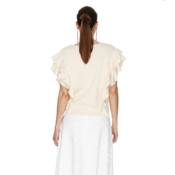 BCBG Off White Ribbed Blouse With Front & Back Ruffles - Picture 2 of 13